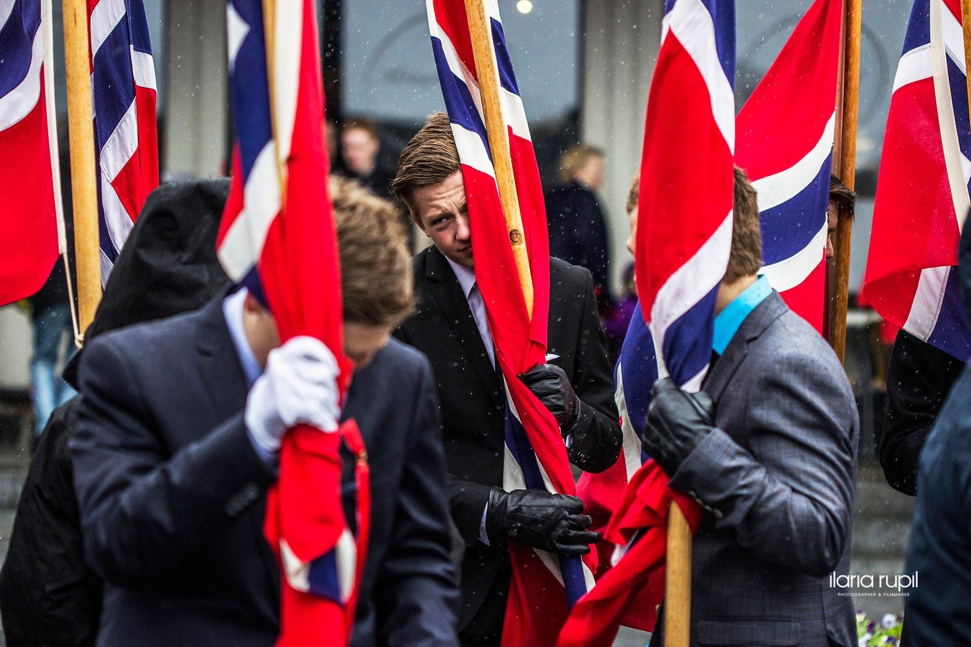 Young Standard Bearers Defying the Bad Weather in Svolvær, Lofoten