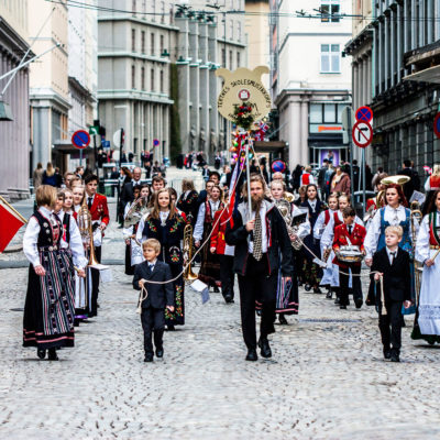 The Band of a Primary School Suited up for the Parade Takes Part in the Festivities for the Constitution Day
